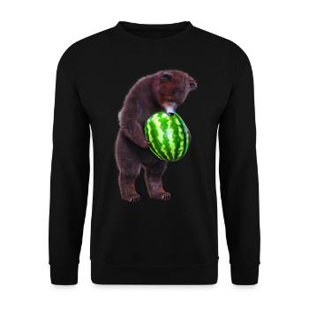 Bär mit Wassermelone - Unisex Pullover - Schwarz - Vorne - Alina (178cm) & Michal (187cm)