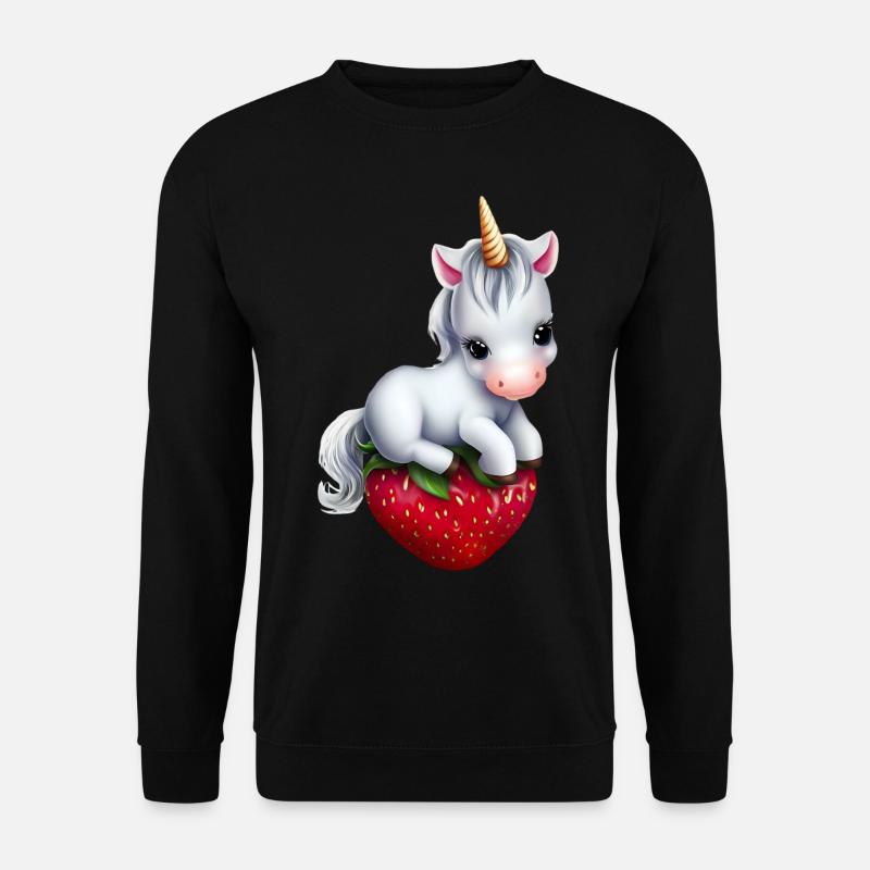 Einhorn auf Erdbeere - Unisex Pullover - Schwarz