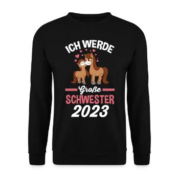 Pferd Schwester 2023 - Unisex Pullover - Schwarz - Vorne - Alina (178cm) & Michal (187cm)