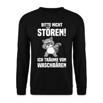 Tiermotiv Dabbing Waschbär - Unisex Pullover - Schwarz - Vorne - Alina (178cm) & Michal (187cm)