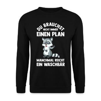 Tiermotiv Waschbär - Unisex Pullover - Schwarz - Vorne - Alina (178cm) & Michal (187cm)