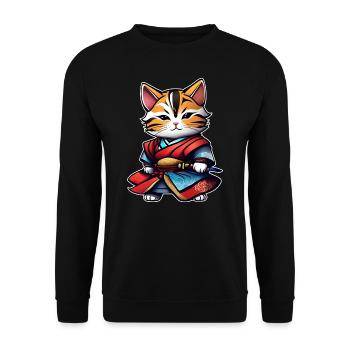 Mignon chat samouraï tigré avec poignard - Sweat-shirt Unisexe - noir - Devant - Alina (178cm) & Michal (187cm)