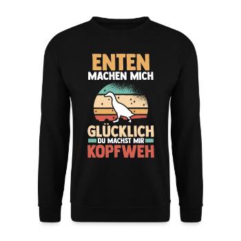 Entenliebhaber Tiermotiv Ente - Unisex Pullover - Schwarz - Vorne - Alina (178cm) & Michal (187cm)