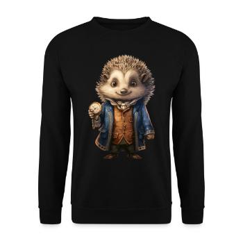 Elegant hedgehog with pocket watch - cute design - Unisex Sweatshirt - black - Front - Alina (178cm) & Michal (187cm)