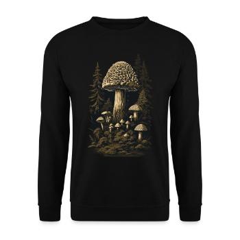 Morchel Retro Wald & Pilze Magie in der Natur - Unisex Pullover - Schwarz - Vorne - Alina (178cm) & Michal (187cm)