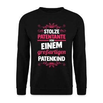 Taufe Patin Tante Patenkind Patentante - Unisex Pullover - Schwarz - Vorne - Alina (178cm) & Michal (187cm)