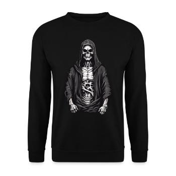 Halloween Grim Reaper Skeleton Skull Design - Unisex Sweatshirt - black - Front - Alina (178cm) & Michal (187cm)