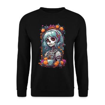 Goth e-Girl Skull Dia de Muertos Kaffee Design - Unisex Pullover - Schwarz - Vorne - Alina (178cm) & Michal (187cm)