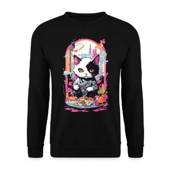 Kawaii Sushi Cat Pastel Goth Japan Style - Unisex Sweatshirt - black - Front - Alina (178cm) & Michal (187cm)