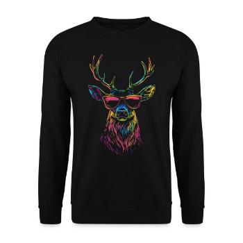 Deer with sunglasses in rainbow color - Unisex Sweatshirt - black - Front - Alina (178cm) & Michal (187cm)