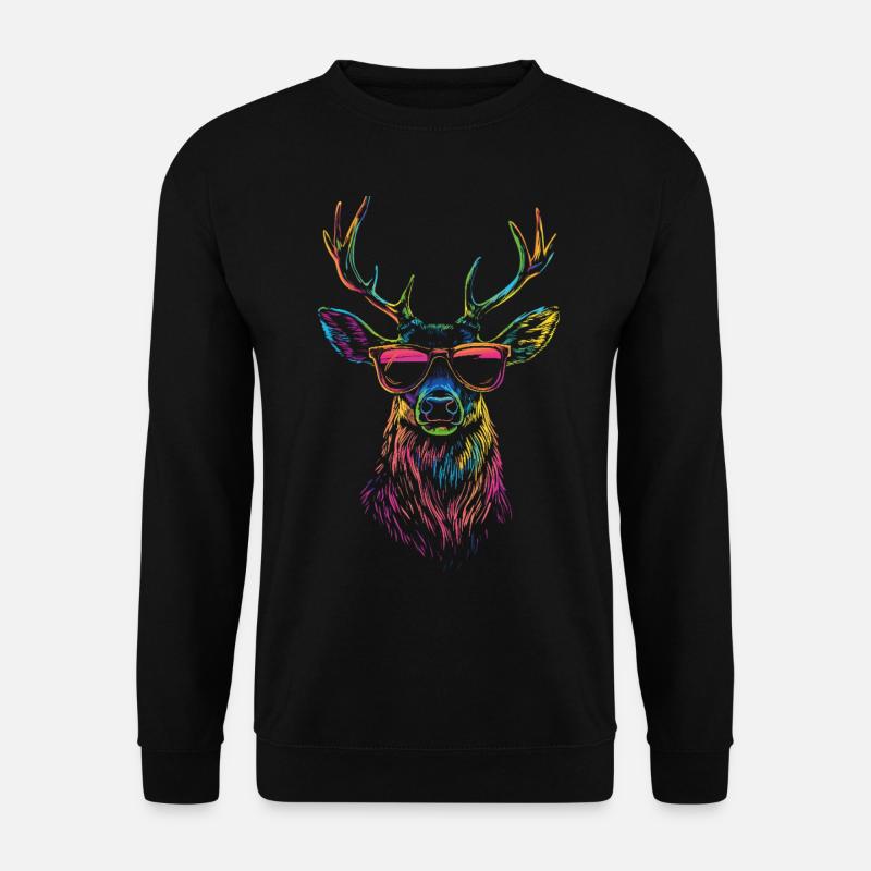 Hirsch mit Sonnenbrille im Regenbogenfarbe - Unisex Pullover - Schwarz
