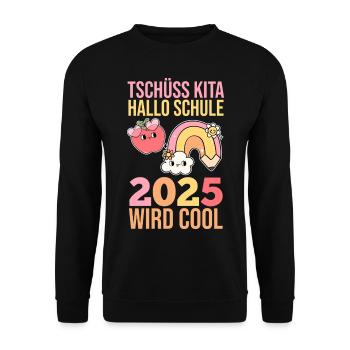 Kita Abschied Erste Klasse Einschulung 2025 - Unisex Pullover - Schwarz - Vorne - Alina (178cm) & Michal (187cm)