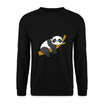 Panda schlafend auf einem Zweig - Unisex Pullover - Schwarz - Vorne - Alina (178cm) & Michal (187cm)