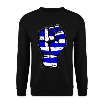 Griechenland Flagge Faust Hand Symbol used - Unisex Pullover - Schwarz - Vorne - Alina (178cm) & Michal (187cm)