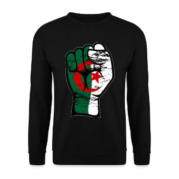 Algerien Flagge Faust Hand Symbol used - Unisex Pullover - Schwarz - Vorne - Alina (178cm) & Michal (187cm)