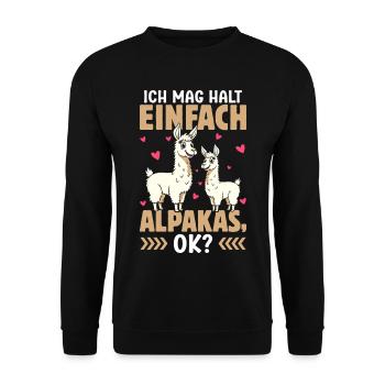 Éventail d’alpaga J’AIME JUSTE LES ALPAGAS Drôle - Sweat-shirt Unisexe - noir - Devant - Alina (178cm) & Michal (187cm)
