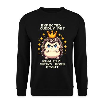 Stacheliger Bosskampf | lustiger Igel Spruch - Unisex Sweatshirt - black - Front - Alina (178cm) & Michal (187cm)