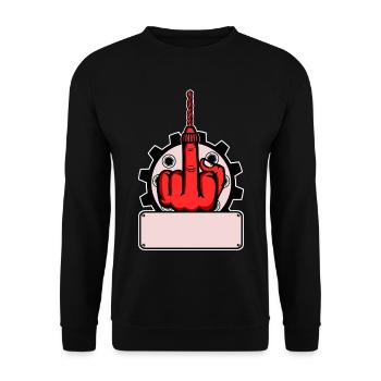 Fuck You Bohrer Design - Rotes Namensschild Rot - Unisex Pullover - Schwarz - Vorne - Alina (178cm) & Michal (187cm)