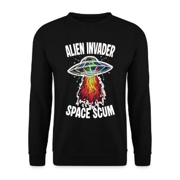 UFO Alien Invader Space Scum Scribble - Unisex Sweatshirt - black - Front - Alina (178cm) & Michal (187cm)