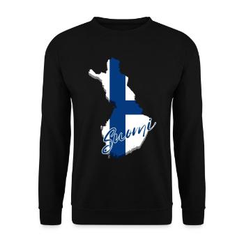 Karte mit finnischer Flagge, ich liebe Finnland - Unisex Pullover - Schwarz - Vorne - Alina (178cm) & Michal (187cm)