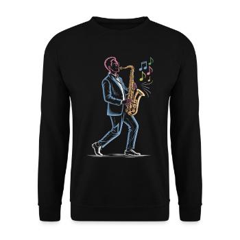 Saxophoniste jouant une impression artistique au saxophone - Sweat-shirt Unisexe - noir - Devant - Alina (178cm) & Michal (187cm)