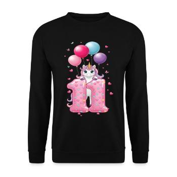 11 ans de Fille Mignonne Licorne 11e anniversaire - Sweat-shirt Unisexe - noir - Devant - Alina (178cm) & Michal (187cm)