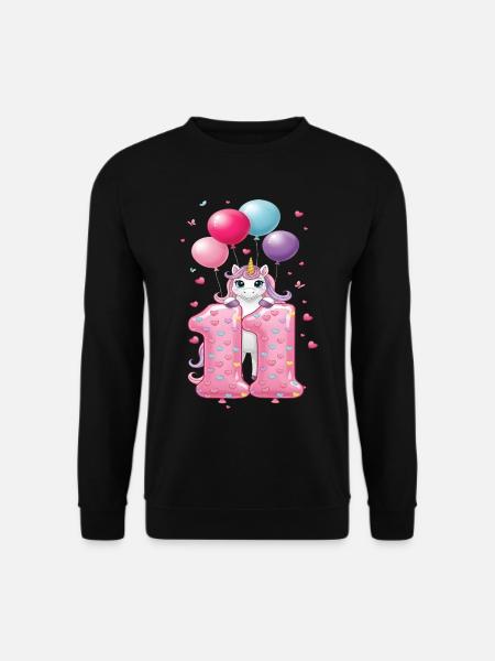 11 ans de Fille Mignonne Licorne 11e anniversaire - Sweat-shirt Unisexe - noir