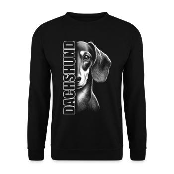 Portrait de teckel avec lettres verticales DACHSHUND - Sweat-shirt Unisexe - noir - Devant - Alina (178cm) & Michal (187cm)