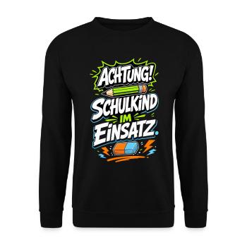Schulkind im Einsatz - Unisex Pullover - Schwarz - Vorne - Alina (178cm) & Michal (187cm)