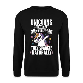 Unicorns Don’t Need Attitude – Dabbing Einhorn - Unisex Pullover - Schwarz - Vorne - Alina (178cm) & Michal (187cm)