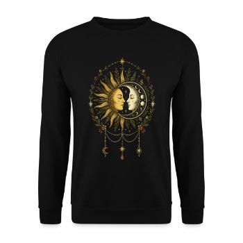 Boho Sonne und Mond himmlisches Astrologie Symbol - Unisex Pullover - Schwarz - Vorne - Alina (178cm) & Michal (187cm)