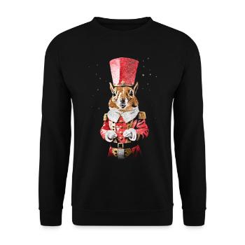 Nussknacker-Eichhörnchen - Unisex Pullover - Schwarz - Vorne - Alina (178cm) & Michal (187cm)