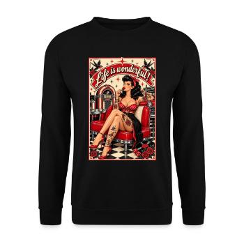 Rockabella im Diner – Life is wonderful - Unisex Pullover - Schwarz - Vorne - Alina (178cm) & Michal (187cm)