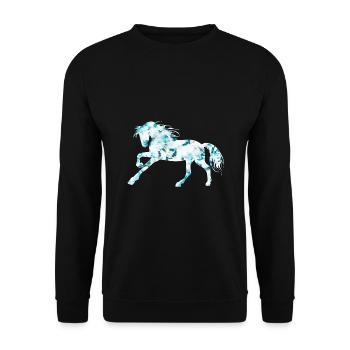 schönes Pferdemotiv blau Pferde Reiten Shirt Tasse - Unisex Pullover - Schwarz - Vorne - Alina (178cm) & Michal (187cm)