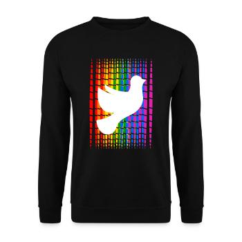Gay Pride Month Streifen mit Friedenstauben - Unisex Pullover - Schwarz - Vorne - Alina (178cm) & Michal (187cm)