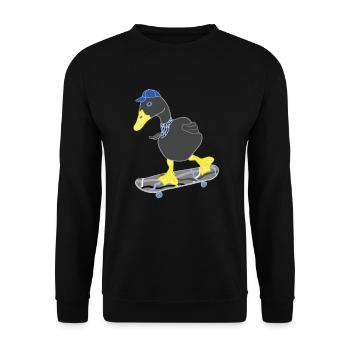 Black duck on grey blue skateboard, funny cool - Unisex Sweatshirt - black - Front - Alina (178cm) & Michal (187cm)