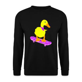 Gelbe Ente auf pinken Skatebord, lustig cool - Unisex Pullover - Schwarz - Vorne - Alina (178cm) & Michal (187cm)