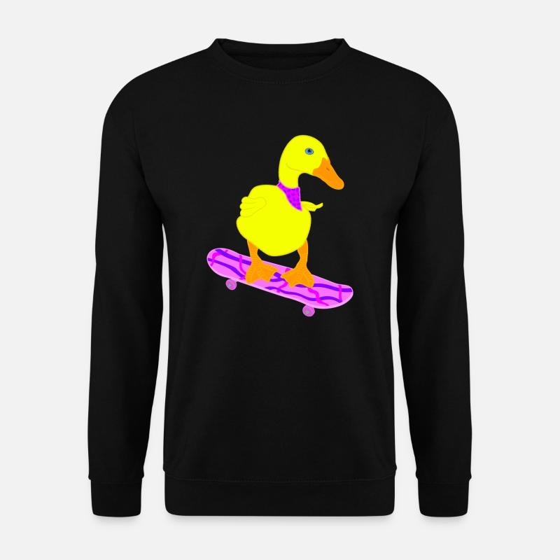 Gelbe Ente auf pinken Skatebord, lustig cool - Unisex Pullover - Schwarz