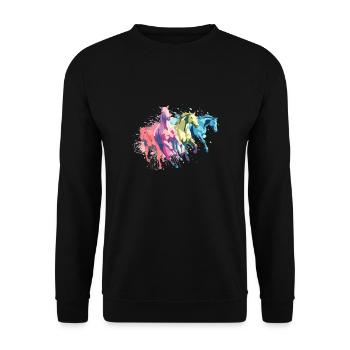 Horses with colorful splashes of color - Unisex Sweatshirt - black - Front - Alina (178cm) & Michal (187cm)