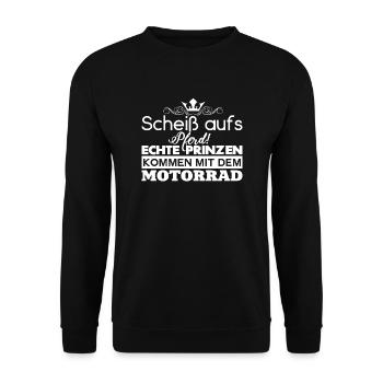Prinzen Motorrad Geschenkidee Valentinstag Spruch - Unisex Pullover - Schwarz - Vorne - Alina (178cm) & Michal (187cm)