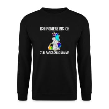 Einhorn Spruch Ironie Lustig Pinkeln Geschenk Geek - Unisex Pullover - Schwarz - Vorne - Alina (178cm) & Michal (187cm)