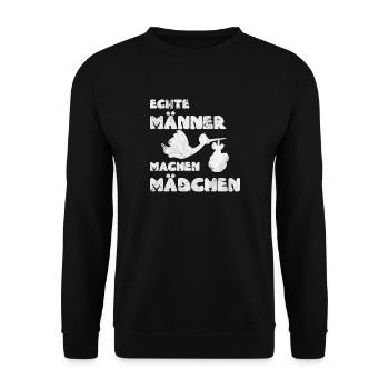 Echte Männer Machen Mädchen Design zur Geburt - Unisex Pullover - Schwarz - Vorne - Alina (178cm) & Michal (187cm)