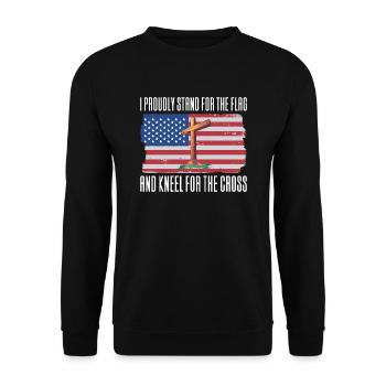 USA Flag Jesus Cross - Unisex Sweatshirt - black - Front - Alina (178cm) & Michal (187cm)
