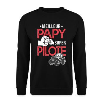 Cadeau papy meilleur pilote tracteur agriculteur - Sweat-shirt Unisexe - noir - Devant - Alina (178cm) & Michal (187cm)