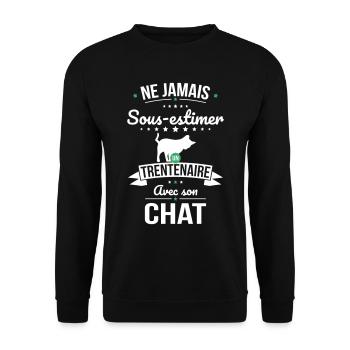 Sous-estimer un trentenaire avec son chat - Sweat-shirt Unisexe - noir - Devant - Alina (178cm) & Michal (187cm)