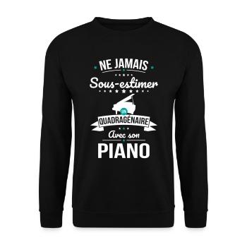 Sous-estimer un quadragénaire avec son piano - Sweat-shirt Unisexe - noir - Devant - Alina (178cm) & Michal (187cm)