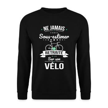 Sous-estimer un retraité sur son vélo - Sweat-shirt Unisexe - noir - Devant - Alina (178cm) & Michal (187cm)
