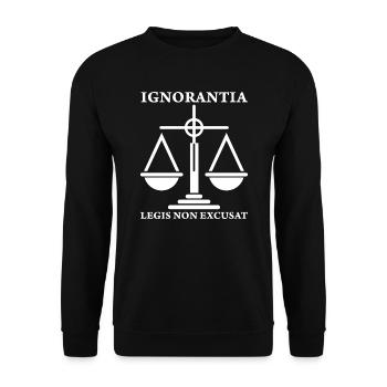 Latein Spruch Richter Ignorantia legis non excusat - Unisex Pullover - Schwarz - Vorne - Alina (178cm) & Michal (187cm)