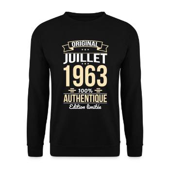 Anniversaire 60 ans - Original - Juillet 1963 - Sweat-shirt Unisexe - noir - Devant - Alina (178cm) & Michal (187cm)