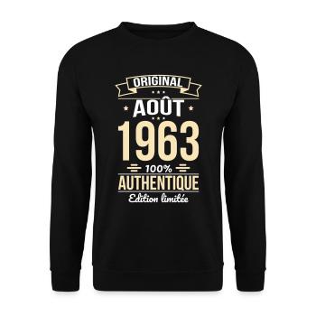 Anniversaire 60 ans - Original - Août 1963 - Sweat-shirt Unisexe - noir - Devant - Alina (178cm) & Michal (187cm)